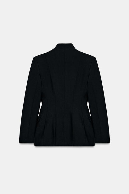 Padded shoulder slim fit suit jacket