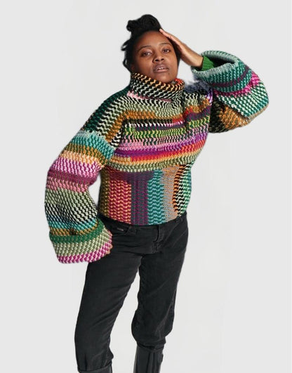 High-neck color-blocked sweater