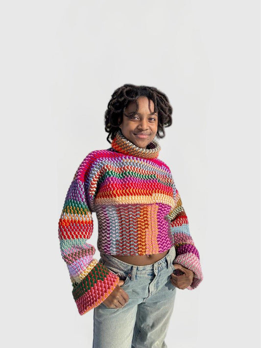 High-neck color-blocked sweater