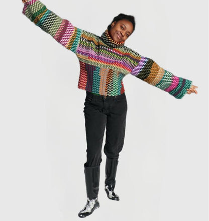 High-neck color-blocked sweater