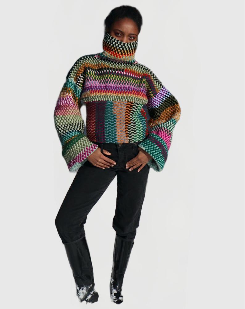 High-neck color-blocked sweater