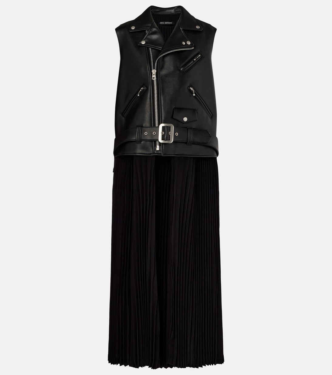 Leather Jacket Plain Knit Maxi Dress