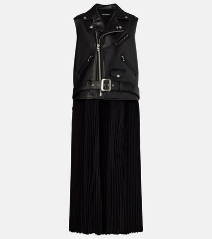 Leather Jacket Plain Knit Maxi Dress