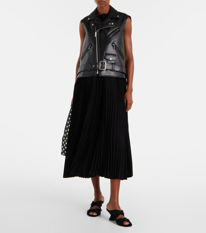 Leather Jacket Plain Knit Maxi Dress
