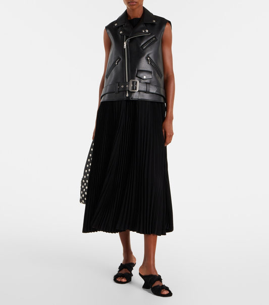 Leather Jacket Plain Knit Maxi Dress