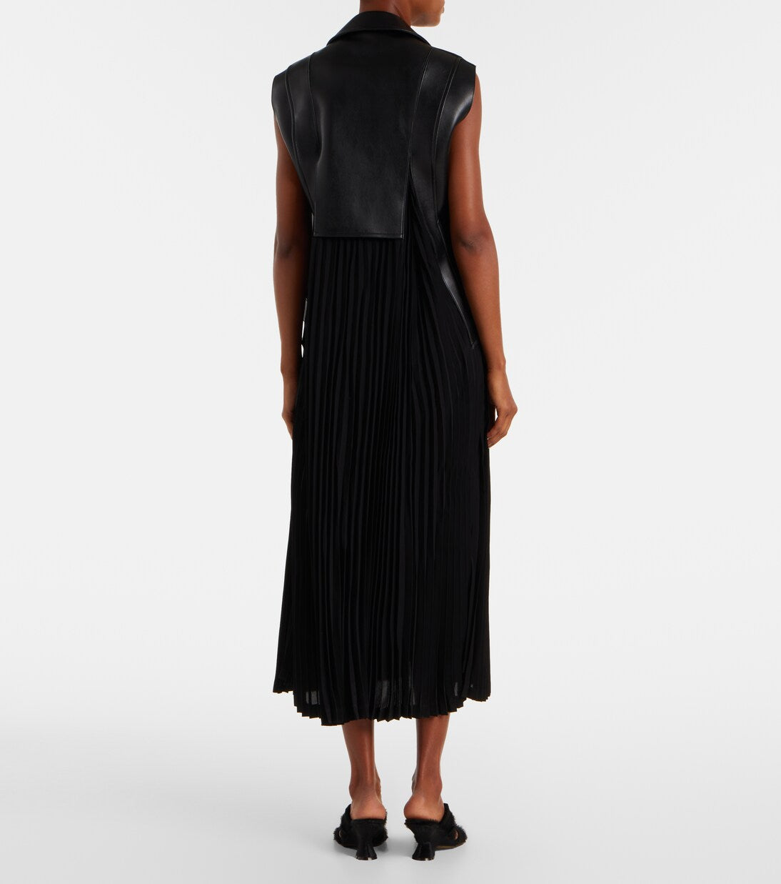 Leather Jacket Plain Knit Maxi Dress