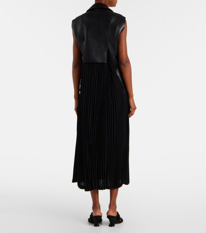 Leather Jacket Plain Knit Maxi Dress