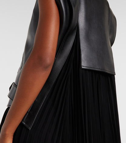 Leather Jacket Plain Knit Maxi Dress