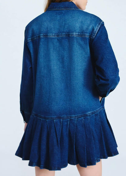 Denim pleated mini shirt dress