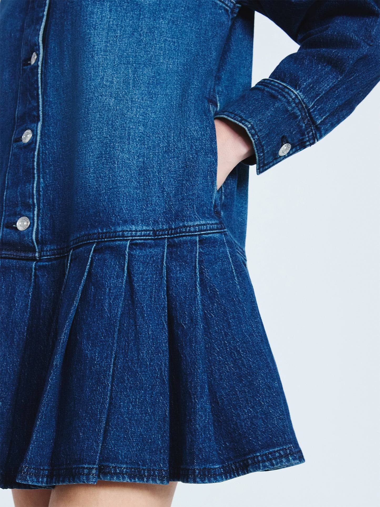 Denim pleated mini shirt dress