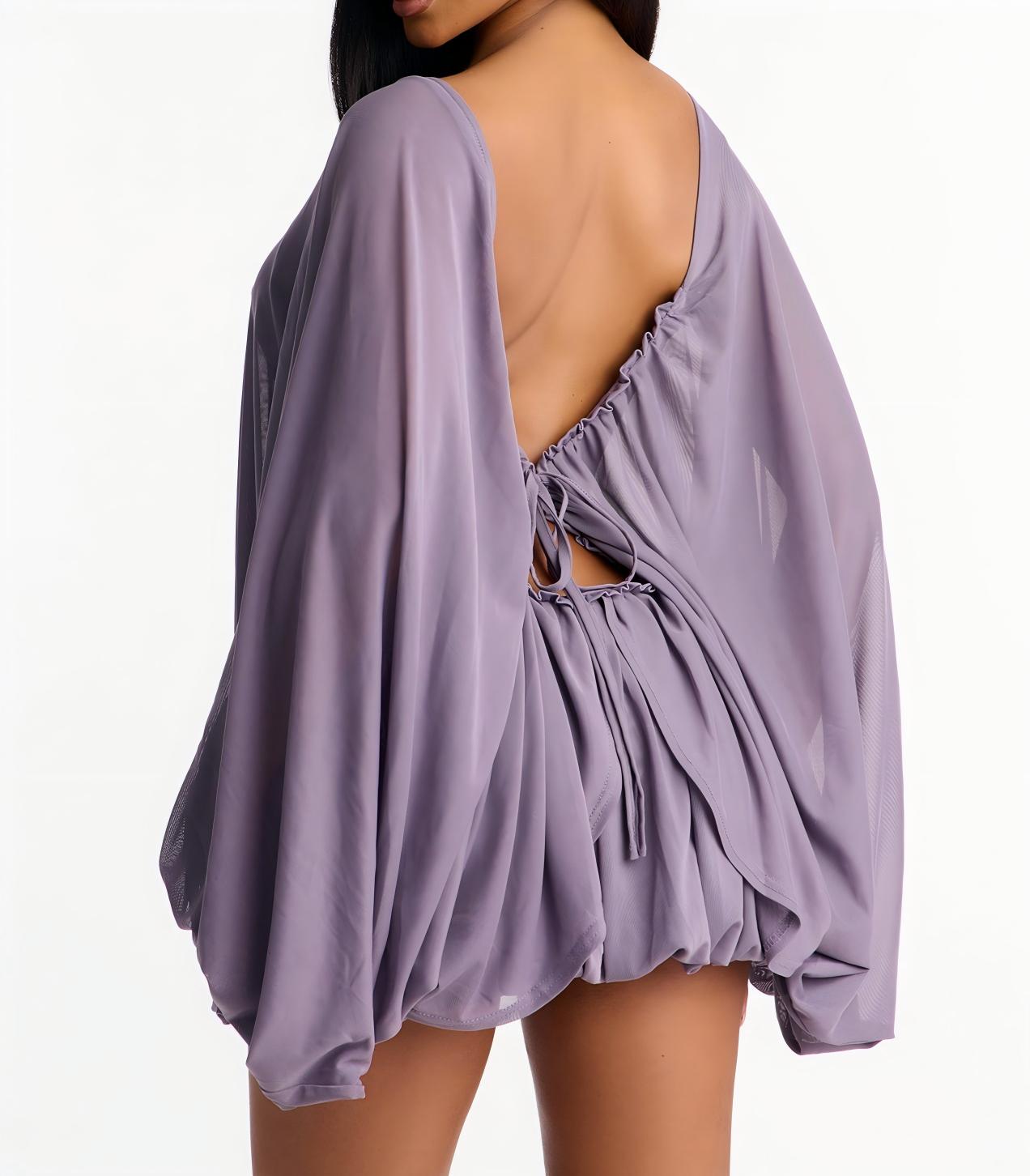 Off-shoulder mesh mini dress