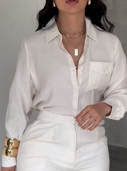 Linen long-sleeved shorts set