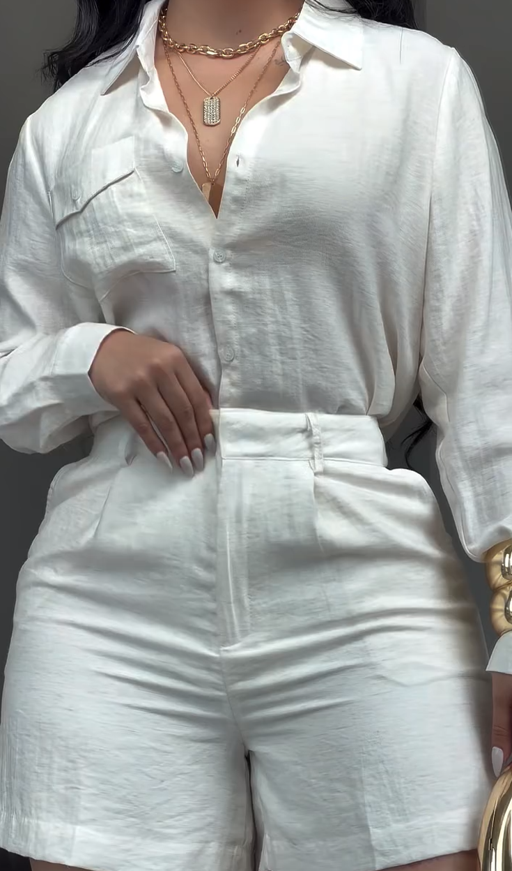 Linen long-sleeved shorts set