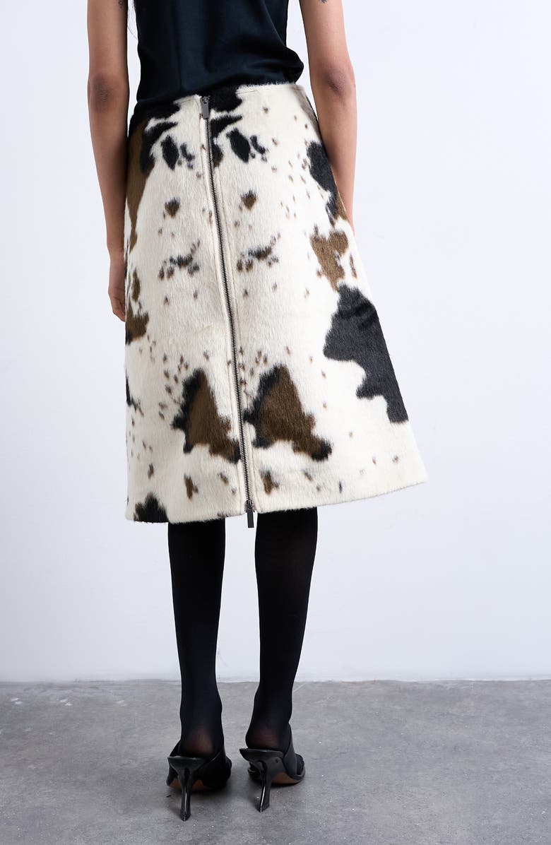Faux fur pony skin A-line midi skirt