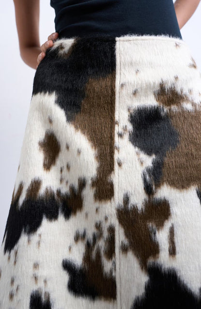 Faux fur pony skin A-line midi skirt