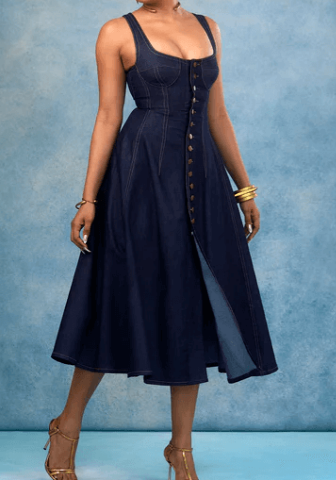 Denim midi skirt