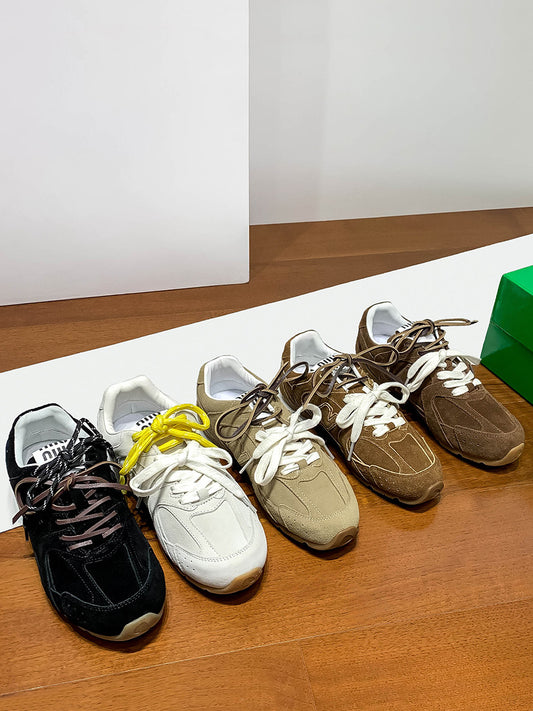Two-tone nubuck leather lace-up Cortez shoes