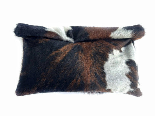 Three-tone cow print calfskin rolled edge clutch