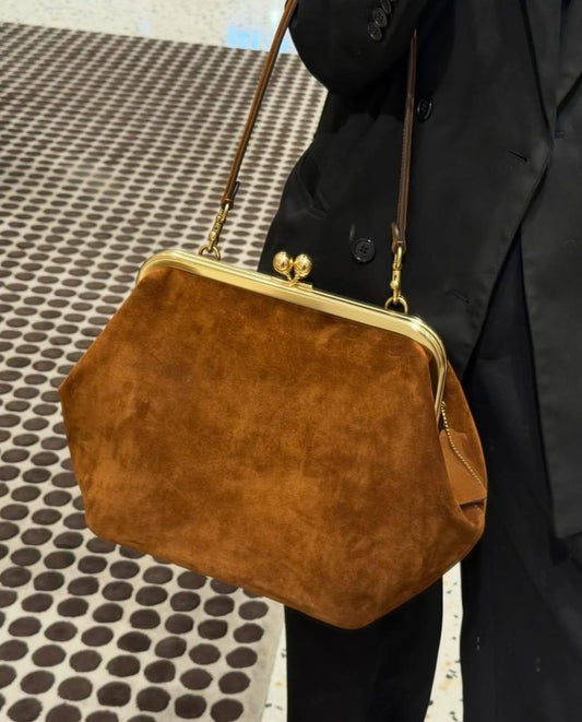 Kisslock 27 Warm Brown Suede Bag