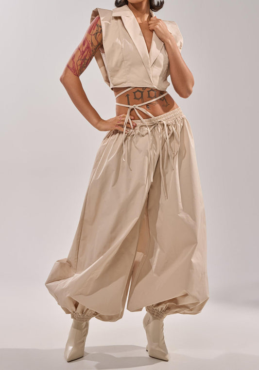V-neck shirt + harem pants set