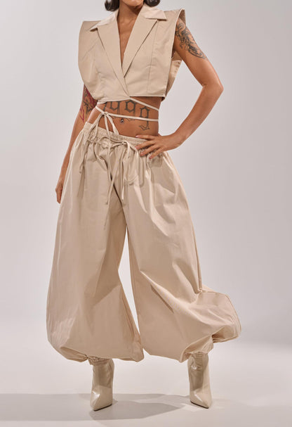 V-neck shirt + harem pants set