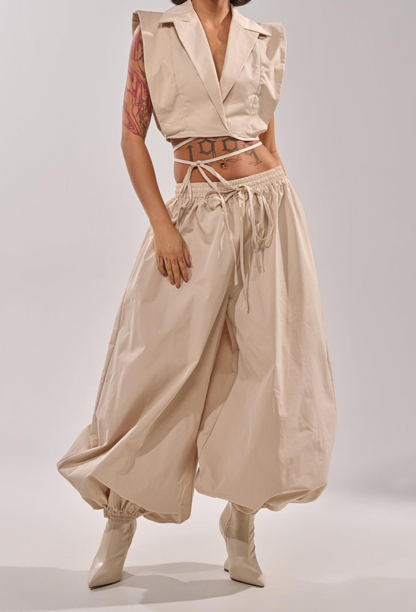 V-neck shirt + harem pants set