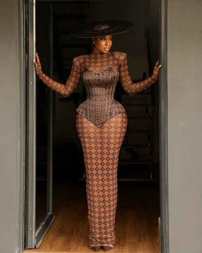 Printed midi skirt and corset set