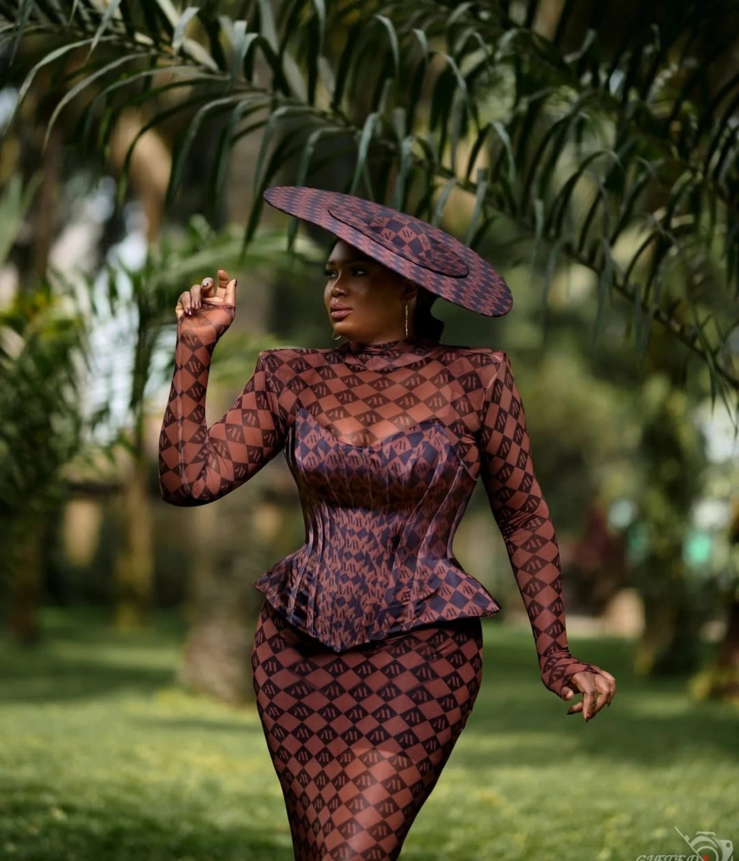 Printed midi skirt and corset set