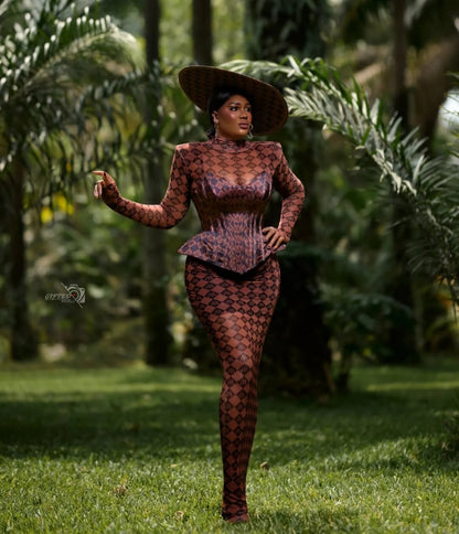 Printed midi skirt and corset set