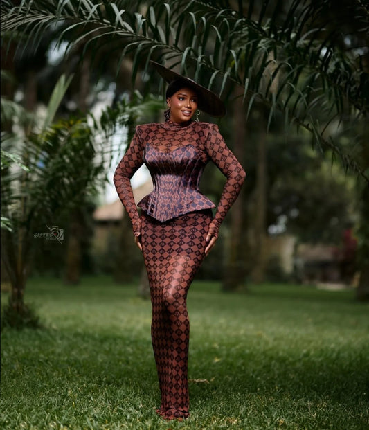 Printed midi skirt and corset set