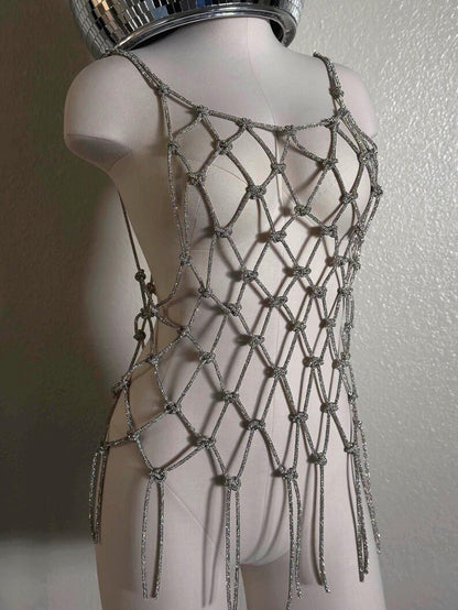 Rhinestones net T-shirt/Top - statement accessory