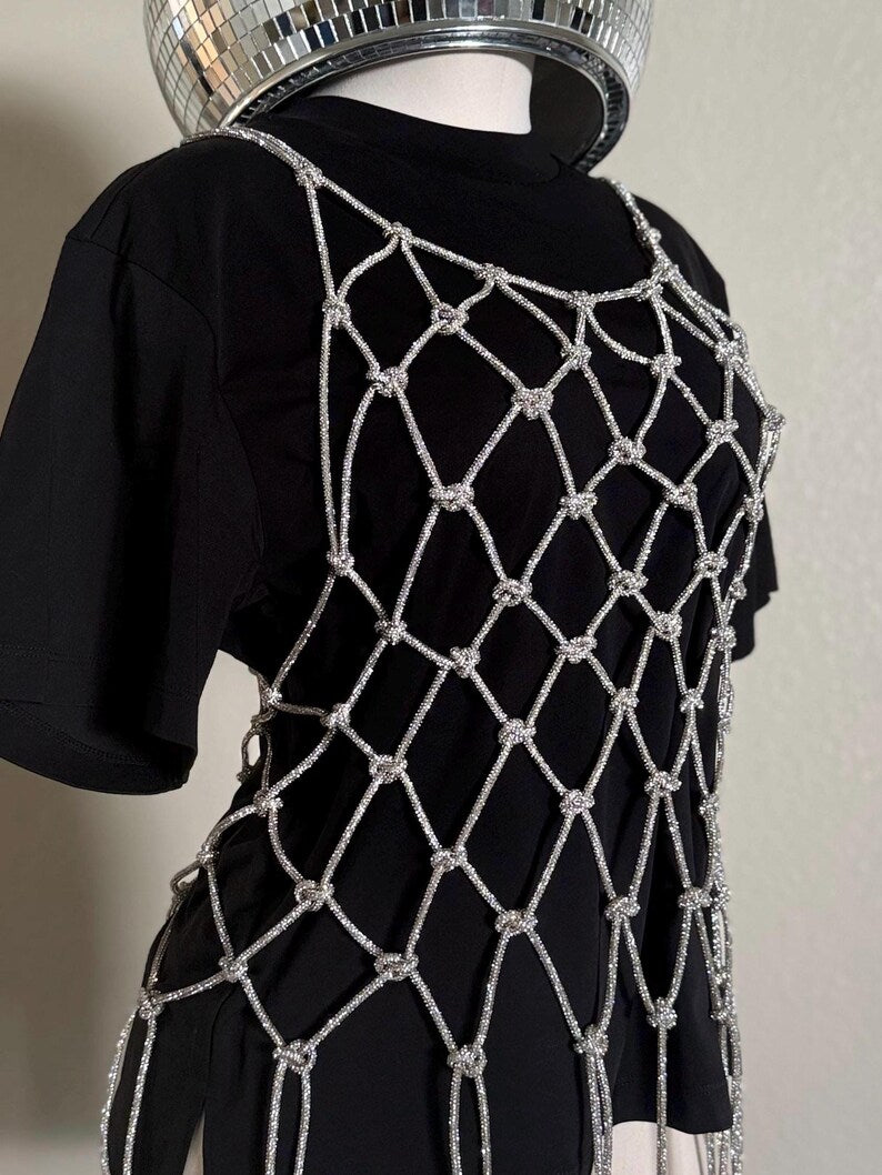 Rhinestones net T-shirt/Top - statement accessory