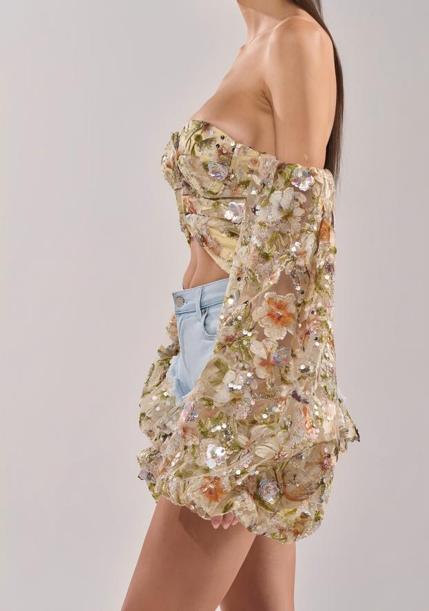Floral puff-sleeve shirt + shorts set