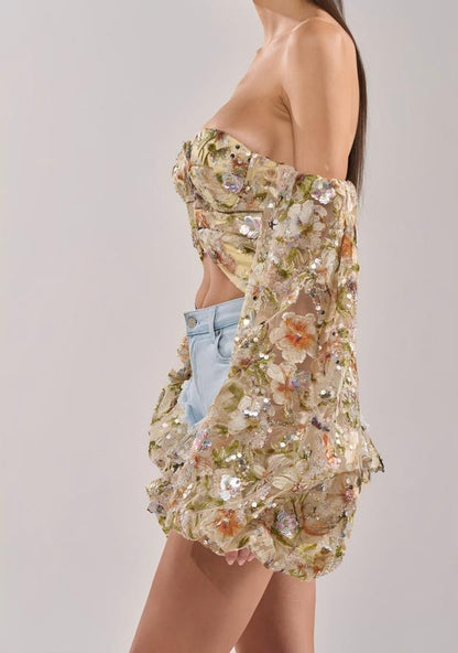 Floral puff-sleeve shirt + shorts set