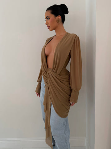 The Brown Wrap Top