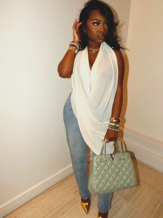 Strapless backless top with draped neckline