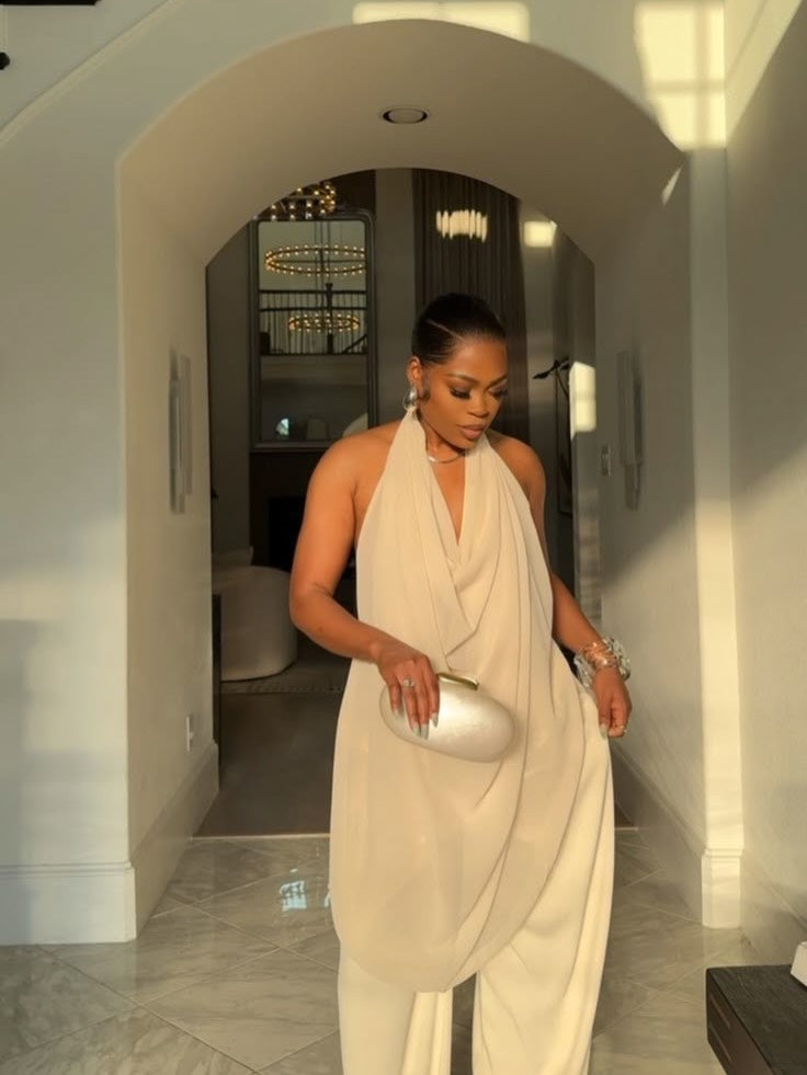 Strapless backless top with draped neckline