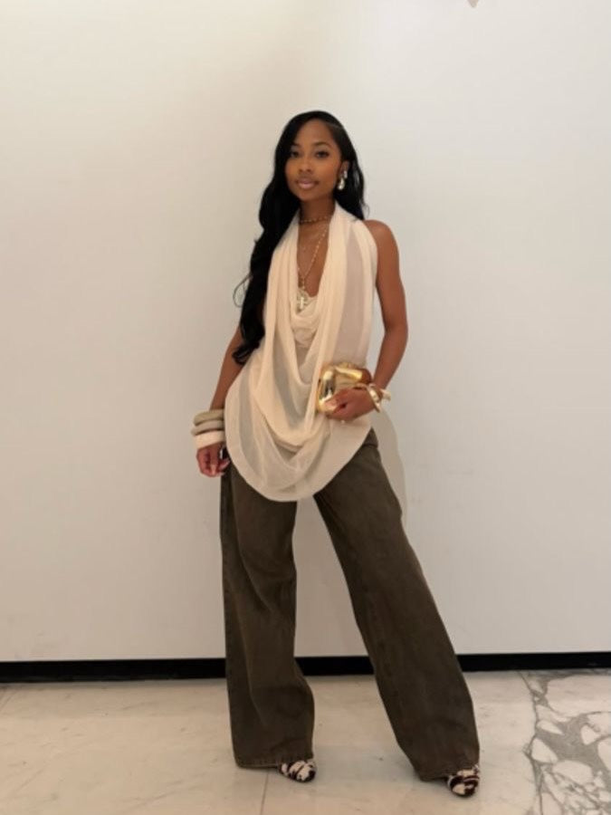 Strapless backless top with draped neckline