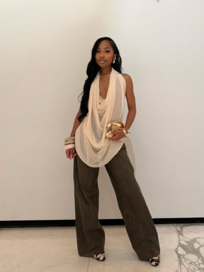 Strapless backless top with draped neckline