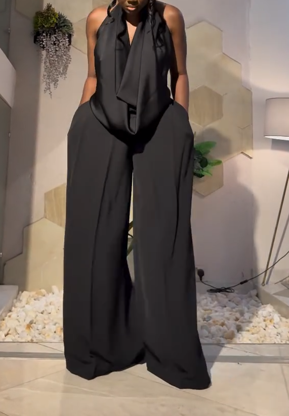 Black wide-leg pantsuit
