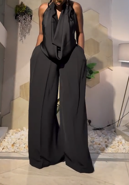 Black wide-leg pantsuit