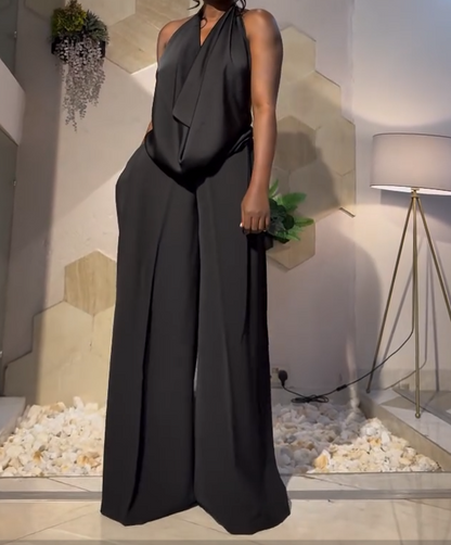 Black wide-leg pantsuit