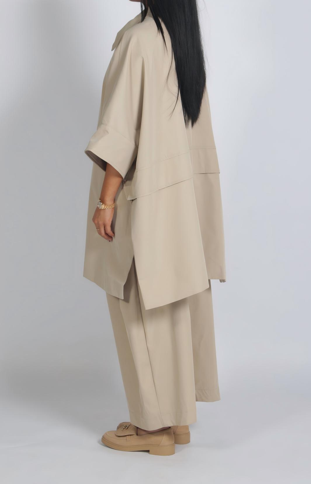 Stand-up collar loose trench coat + trousers set