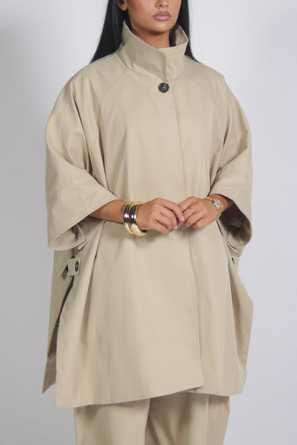 Stand-up collar loose trench coat + trousers set