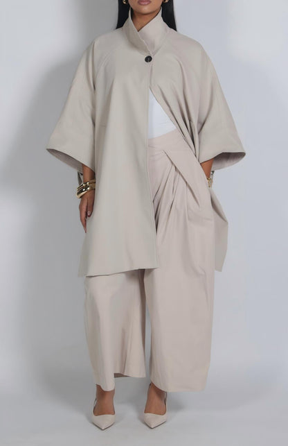 Stand-up collar loose trench coat + trousers set