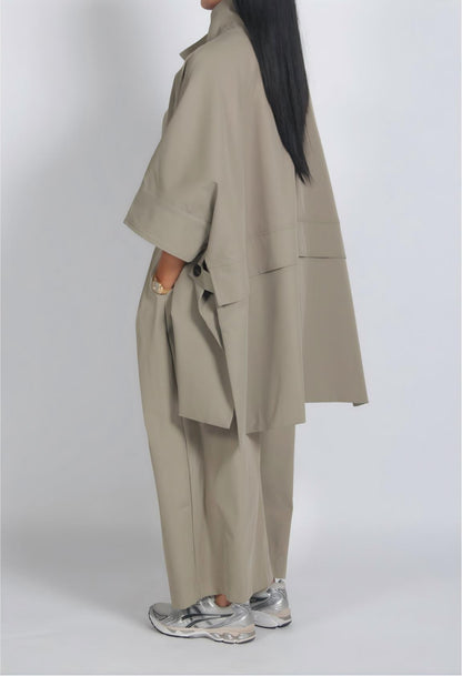 Stand-up collar loose trench coat + trousers set