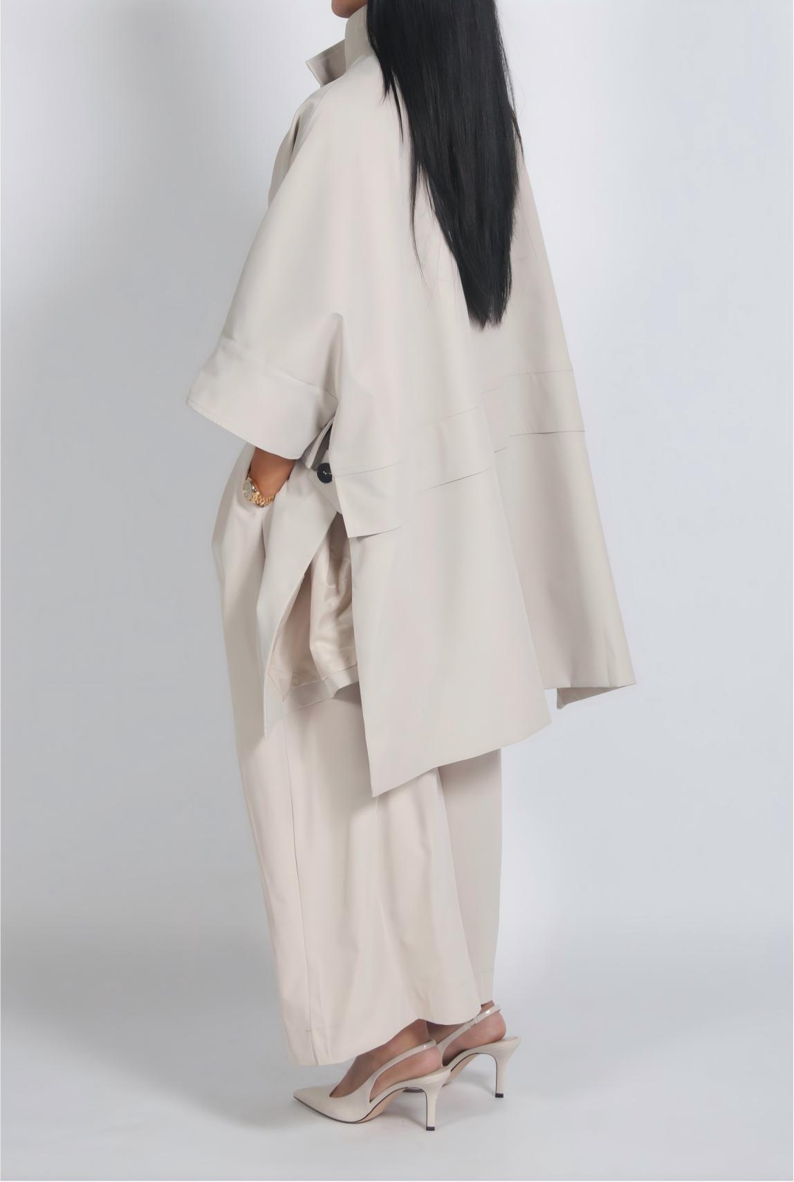 Stand-up collar loose trench coat + trousers set