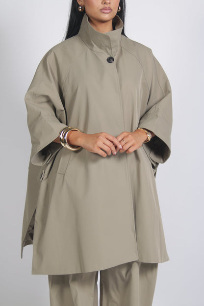 Stand-up collar loose trench coat + trousers set