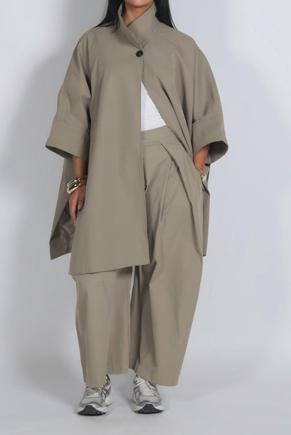 Stand-up collar loose trench coat + trousers set