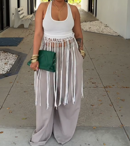 White Fringe Cotton Tank Top